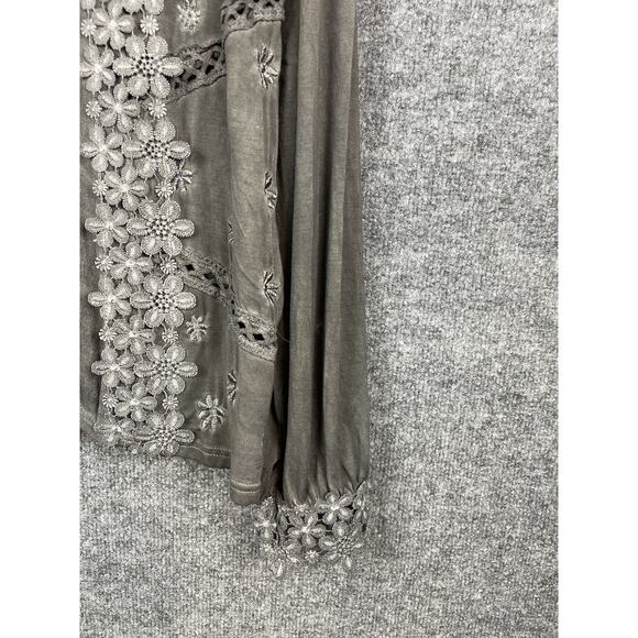 POL Embroidered Lace Trim Blouse Oversize Long-Sleeve lace Cuffs Charol Gray L - Picture 4 of 13